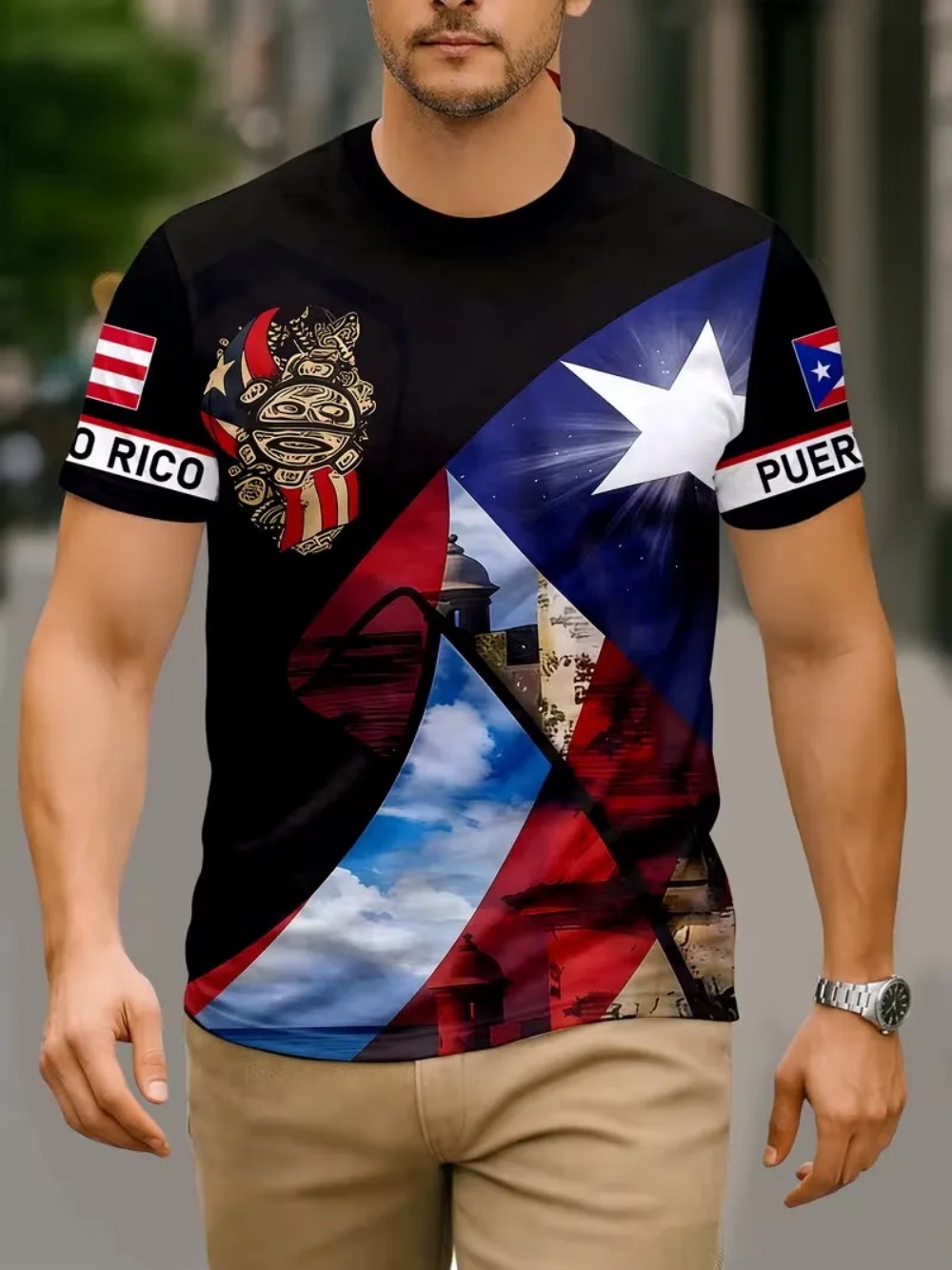 Outdoor Sport Club - Koszulka męska z flagą Puerto Rico,
